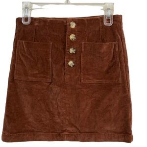 Jolt Brown Corduroy Mini Skirt with Buttons Sz 1 25 Waist